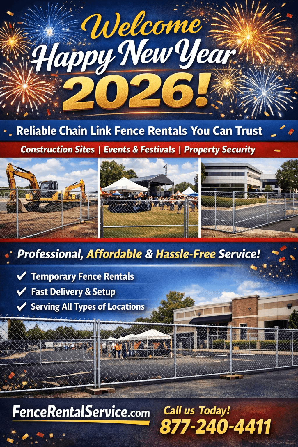 Welcome Happy New Year 2026 – Reliable Chain Link Fence Rentals You Can Trust